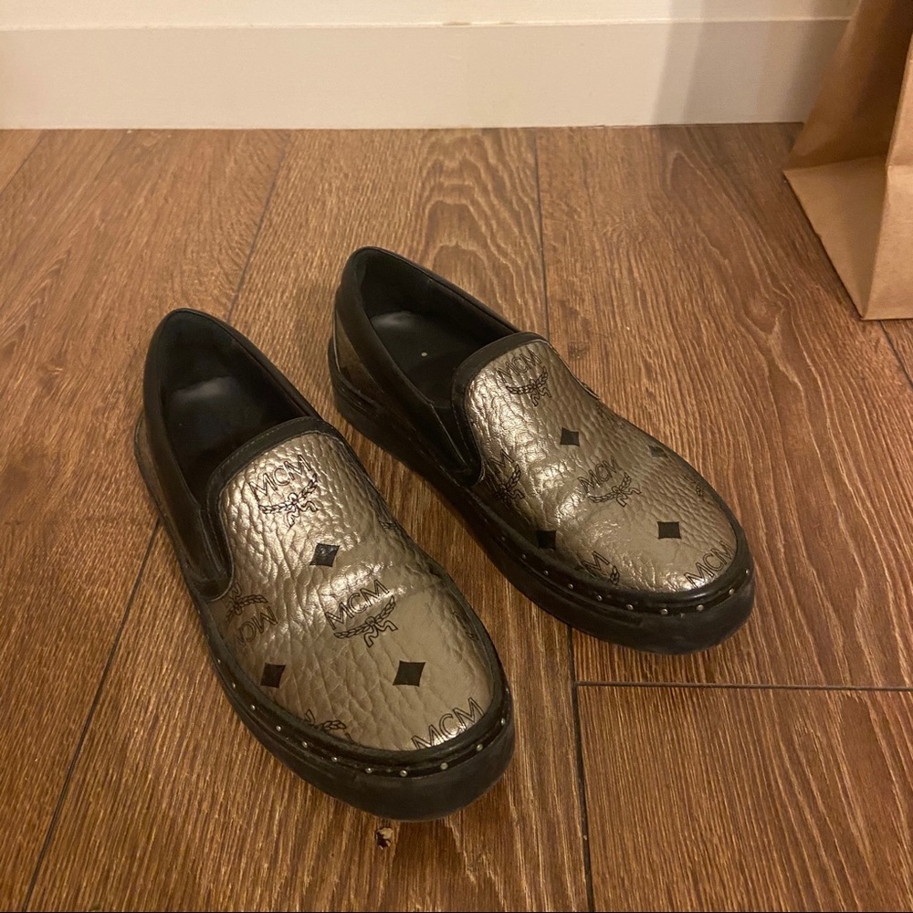 MCM Logo silver leather Slip-on sneakers for woman